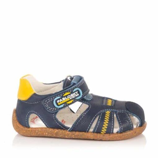 sandalia-piel-pablosky-044926-chikihuellas-calzado-infantil-lado Sandalia Marino Prespunte Amarillo Pablosky - Imagen 2