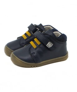 botin elasticos mostaza en color marino en piel suela en marron de la marca pirufin