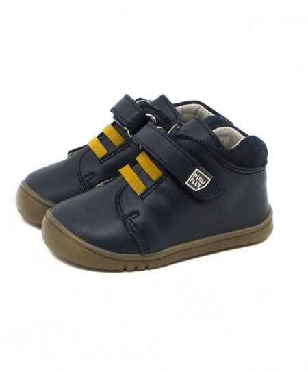 botin elasticos mostaza en color marino en piel suela en marron de la marca pirufin