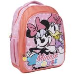 mochila escolar minnie tonos rosa para carro y espalda
