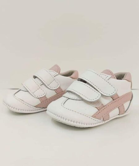 deportiva sin suela cierre velcro blanco y rosa chuches