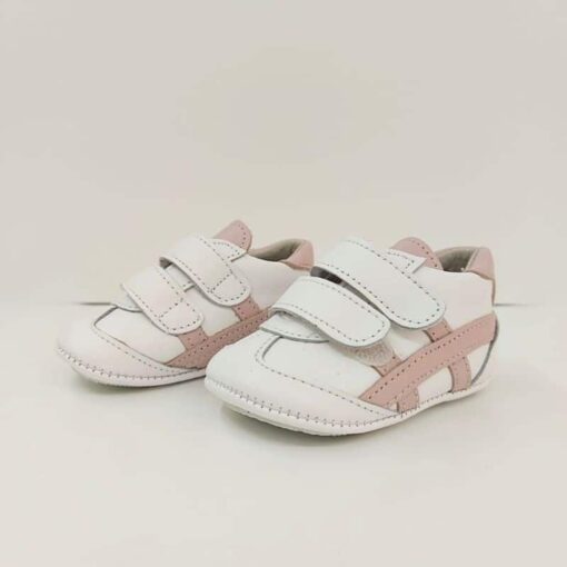 deportiva sin suela cierre velcro blanco y rosa chuches