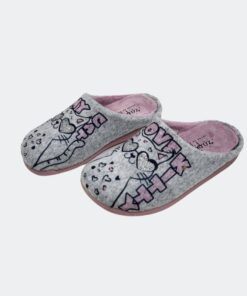 zapatilla de casa gris con gato y glitter plata de la marca zapy